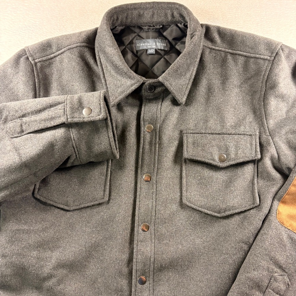 Bleecker & Broad Mens Gray Quilted Lined Shirt Jacket Elbow Patches Large L-SH